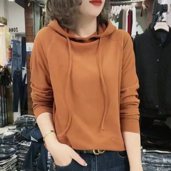 Spring Autumn New Fashion Solid Long Sleeve T-Shirts Women's Clothing Sweatshirt Casual Hooded Simplicity Thin Chic Korean Tops - Image 6