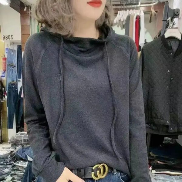 Spring Autumn New Fashion Solid Long Sleeve T-Shirts Women's Clothing Sweatshirt Casual Hooded Simplicity Thin Chic Korean Tops - Image 2