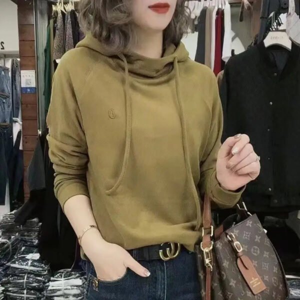 Spring Autumn New Fashion Solid Long Sleeve T-Shirts Women's Clothing Sweatshirt Casual Hooded Simplicity Thin Chic Korean Tops - Image 7