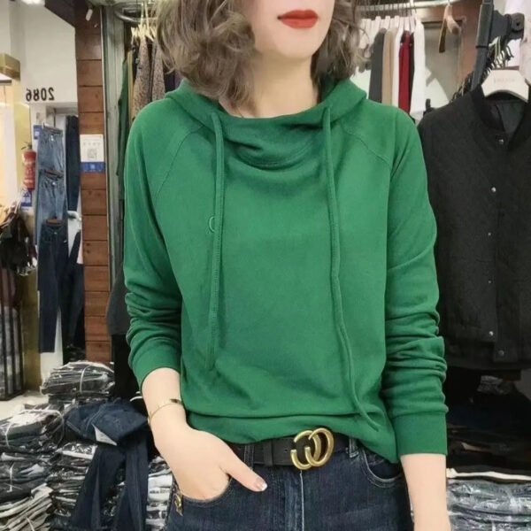 Spring Autumn New Fashion Solid Long Sleeve T-Shirts Women's Clothing Sweatshirt Casual Hooded Simplicity Thin Chic Korean Tops - Image 3